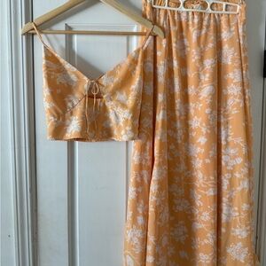 Abercrombie & Fitch Peach and White Floral Maxi Skirt & Crop Top - Set